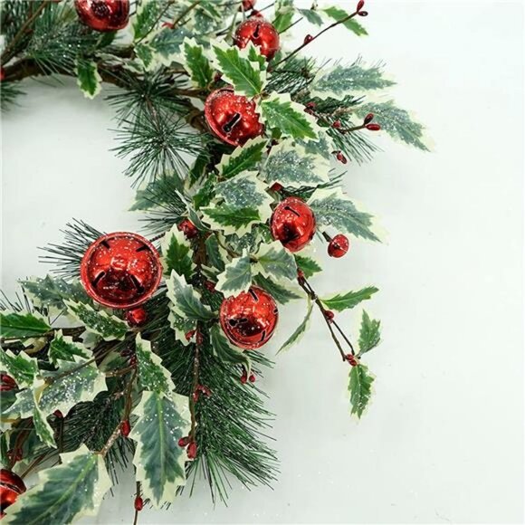 Christmas Winter Wreath with Artificial Holly Leaves and Red Bell - Picture 5 of 7